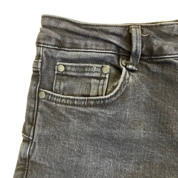 Zara Sz 6 Charcoal Washed Black Slim Flare Jeans Mid Rise Stretchy Raw Hem - Picture 9 of 16